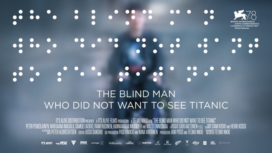 Filmplakat mit dem Filmtitel in Brailleschrift und auf Englisch.